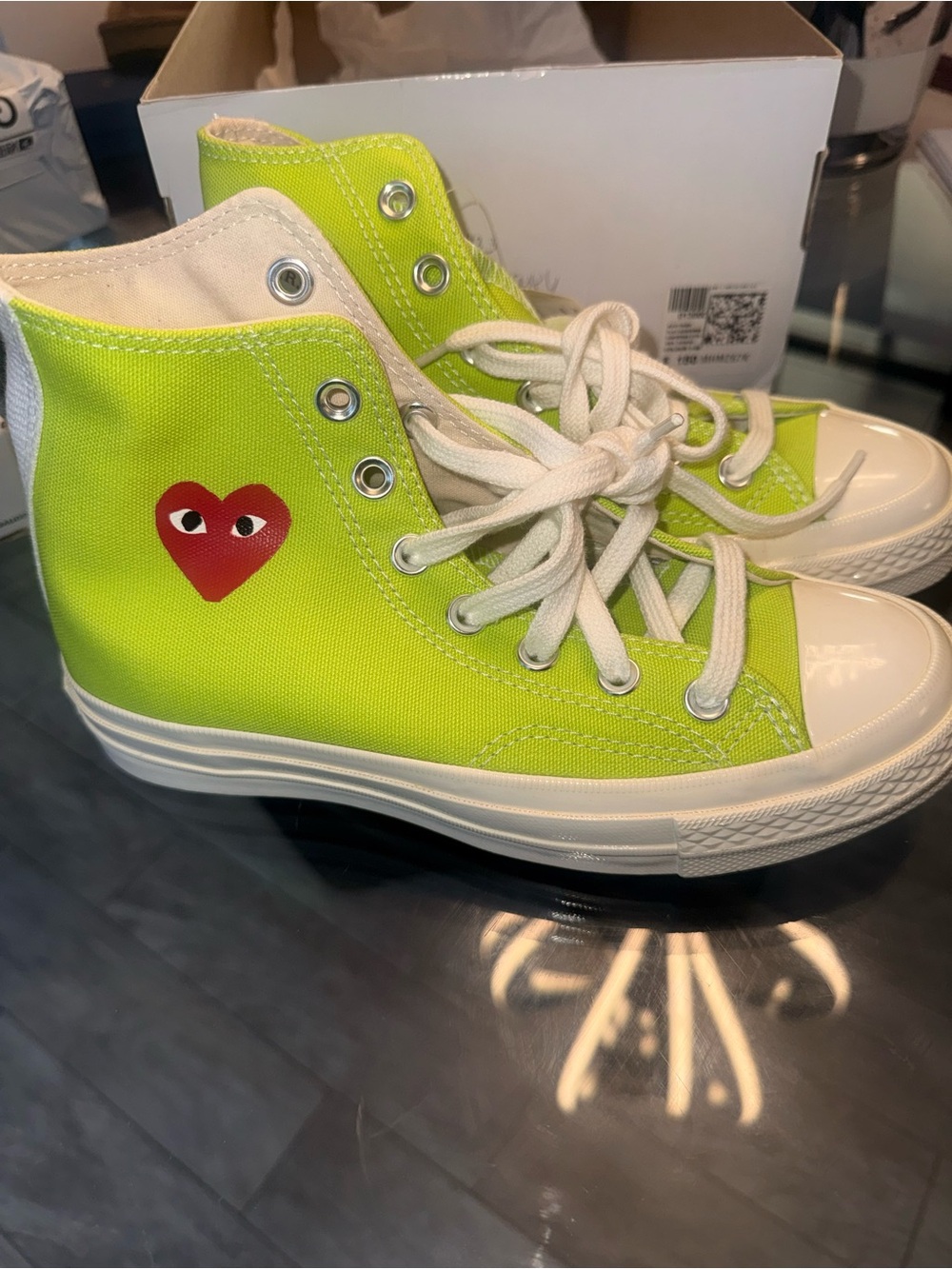 Converse Kids Lime Green High-Top Sneakers with Red Heart